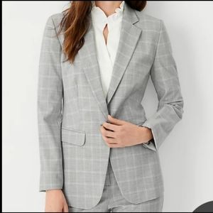 NWT Ann Taylor The One-Button Blazer in Plaid Grey Multi Size 10